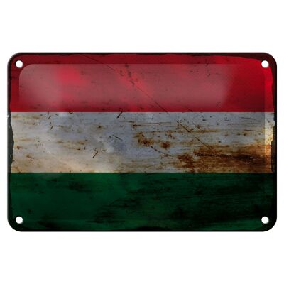 Cartel de chapa con bandera de Hungría, 18x12cm, decoración de óxido