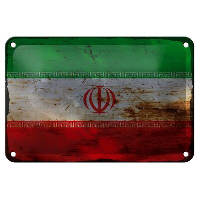Cartel de chapa con bandera de Irán, 18x12cm, bandera de Irán, decoración oxidada