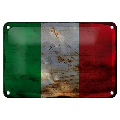Signe en étain drapeau italie 18x12cm, drapeau de l'italie, décoration rouille