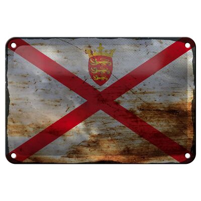 Cartel de chapa con bandera de Jersey, 18x12cm, bandera de Jersey, decoración oxidada