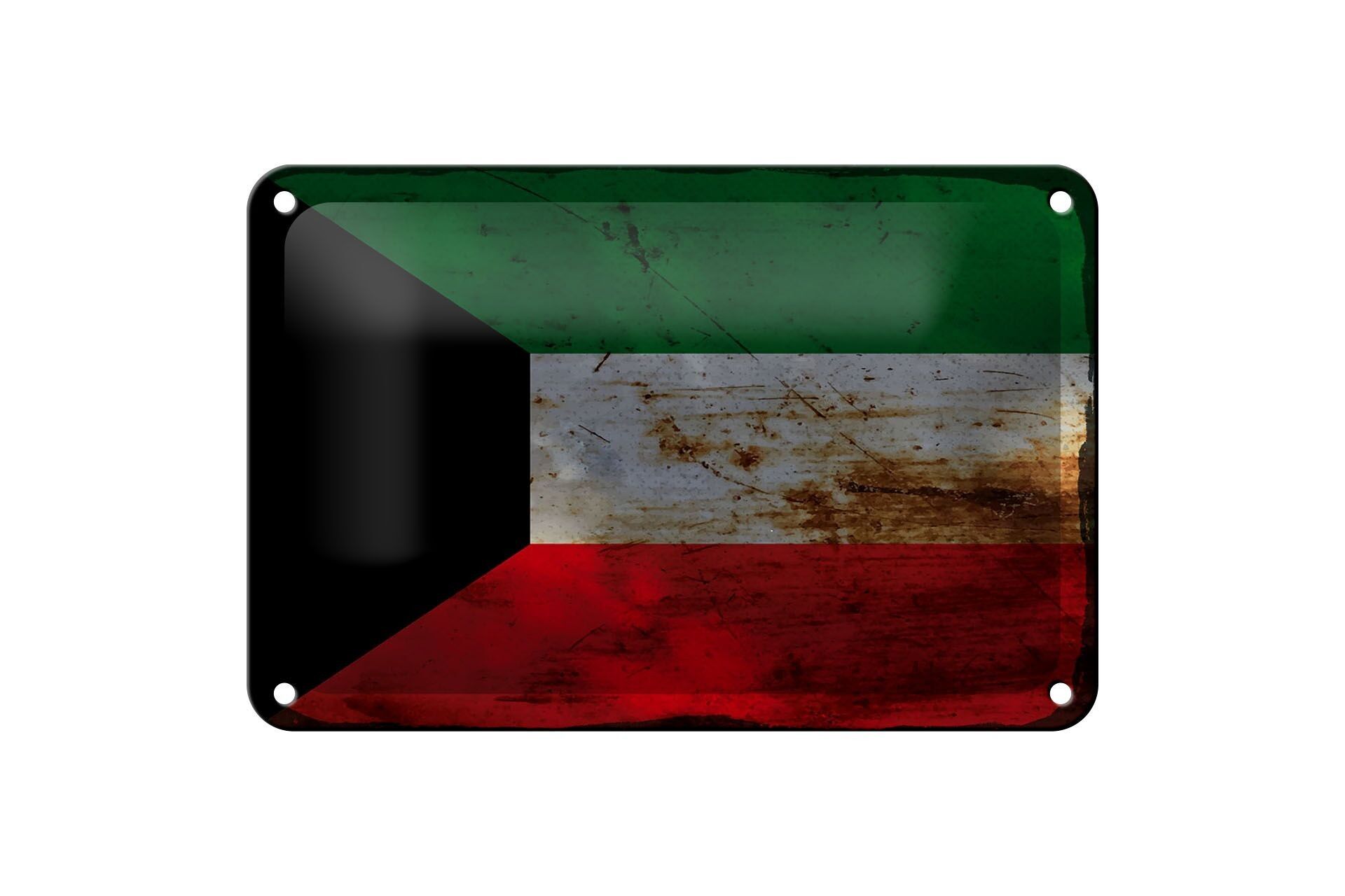 Cartel de chapa con bandera de Kuwait, 18x12cm, bandera de Kuwait, decoración oxidada