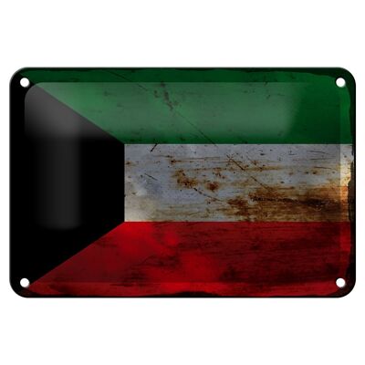 Cartel de chapa con bandera de Kuwait, 18x12cm, bandera de Kuwait, decoración oxidada