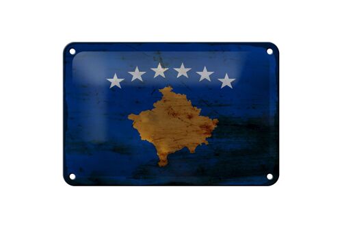 Blechschild Flagge Kosovo 18x12cm Flag of Kosovo Rost Dekoration