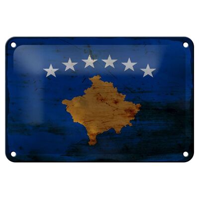 Cartel de hojalata Bandera de Kosovo, 18x12cm, bandera de Kosovo, decoración oxidada