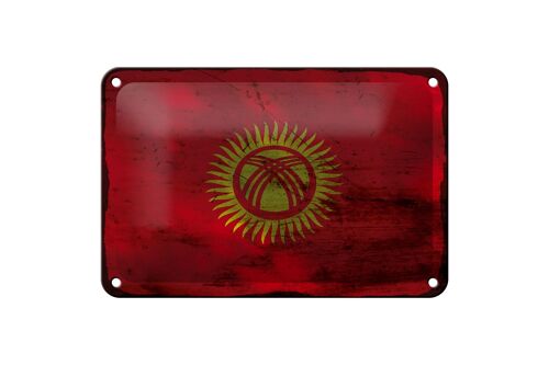 Blechschild Flagge Kirgisistan 18x12cm Kyrgyzstan Rost Dekoration