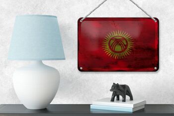 Drapeau en étain du Kirghizistan, 18x12cm, décoration rouille du Kirghizistan 4