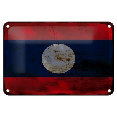 Drapeau en étain du Laos, 18x12cm, drapeau du Laos, décoration rouille