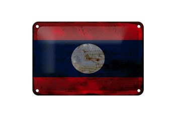 Drapeau en étain du Laos, 18x12cm, drapeau du Laos, décoration rouille 1
