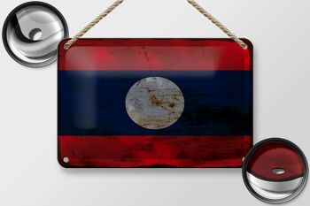 Drapeau en étain du Laos, 18x12cm, drapeau du Laos, décoration rouille 2
