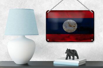 Drapeau en étain du Laos, 18x12cm, drapeau du Laos, décoration rouille 4