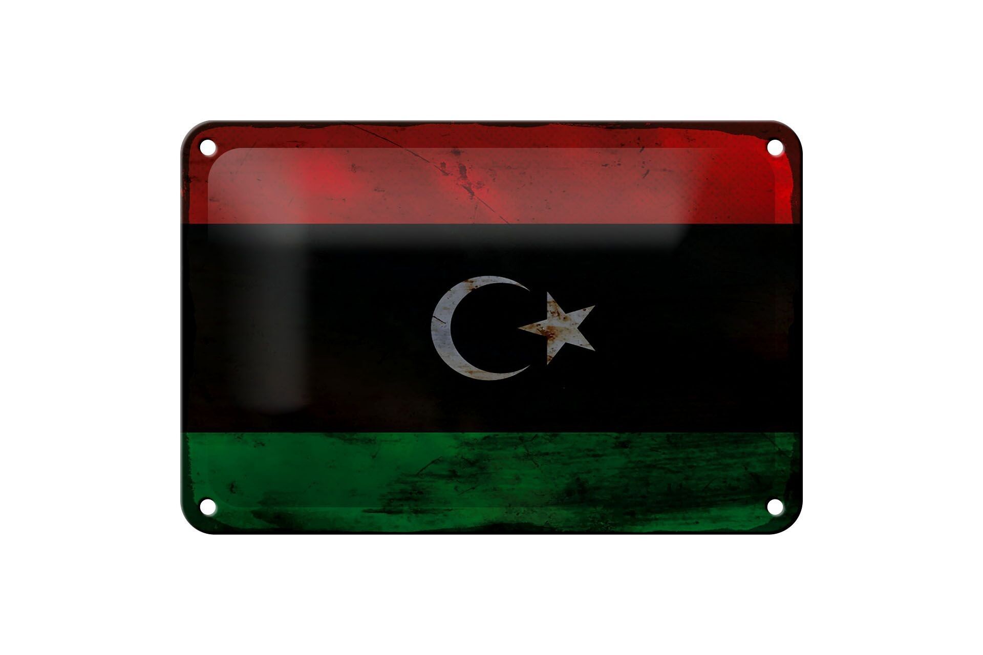 Targa in metallo Bandiera Libia 18x12 cm Bandiera della Libia Decorazione ruggine