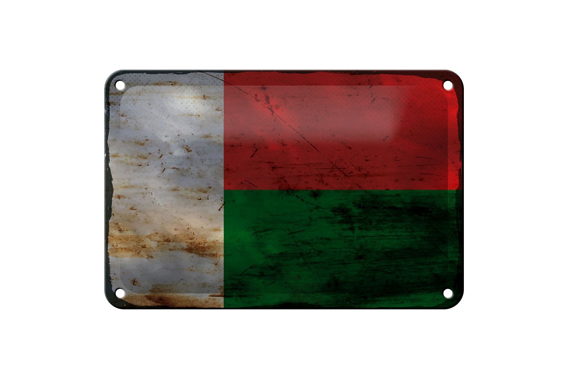 Tin sign flag Madagascar 18x12cm Madagascar rust decoration
