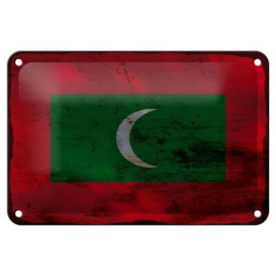 Cartel de chapa con bandera de Maldivas, 18x12cm, decoración de óxido de Maldivas