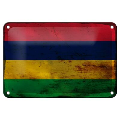Cartel de hojalata Bandera de Mauricio, 18x12cm, decoración de óxido de Mauricio