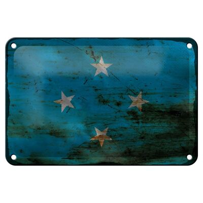 Targa in metallo bandiera Micronesia 18x12 cm Decorazione ruggine Micronesia