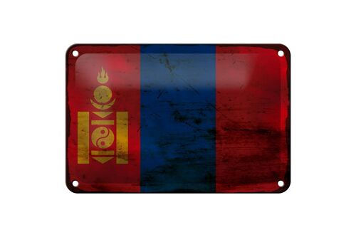 Blechschild Flagge Mongolei 18x12cm Flag of Mongolia Rost Dekoration