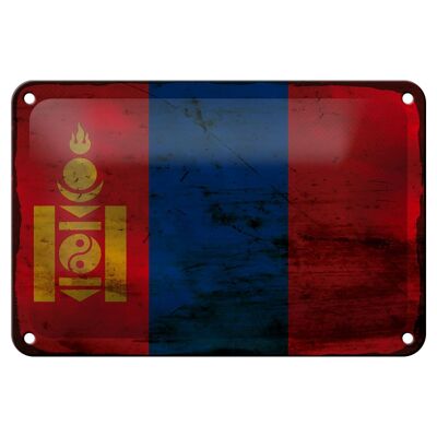 Targa in metallo Bandiera Mongolia 18x12 cm Bandiera della Mongolia Decorazione ruggine
