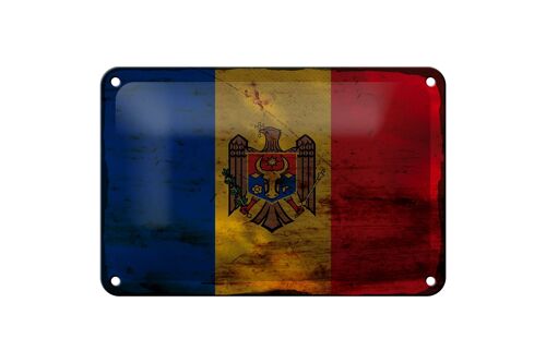 Blechschild Flagge Moldau 18x12cm Flag of Moldova Rost Dekoration