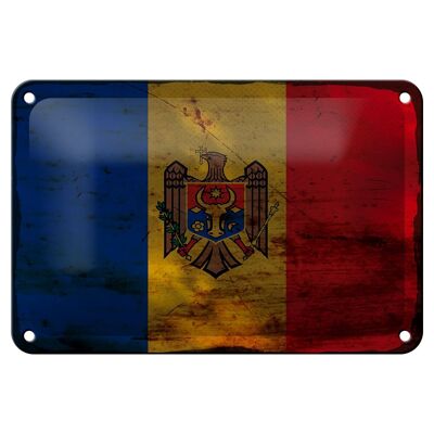 Targa in metallo Bandiera Moldavia 18x12 cm Bandiera della Moldavia Decorazione arrugginita