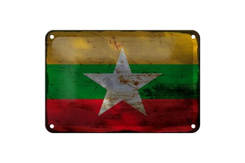 Blechschild Flagge Myanmar 18x12cm Flag of Myanmar Rost Dekoration