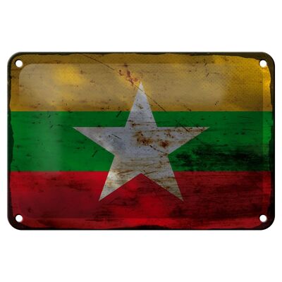 Targa in metallo Bandiera Myanmar 18x12 cm Bandiera del Myanmar Decorazione ruggine