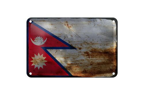 Blechschild Flagge Nepal 18x12cm Flag of Nepal Rost Dekoration