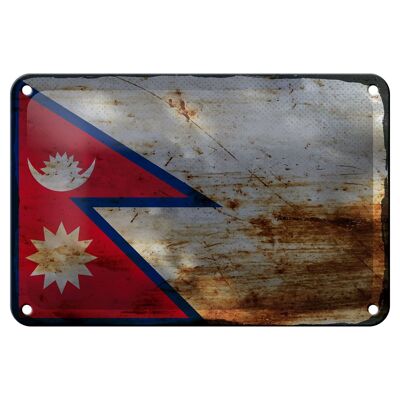 Blechschild Flagge Nepal 18x12cm Flag of Nepal Rost Dekoration