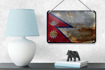 Drapeau en étain du népal, 18x12cm, drapeau du népal, décoration rouille 4