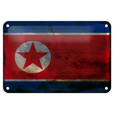 Metal sign flag North Korea 18x12cm North Korea rust decoration