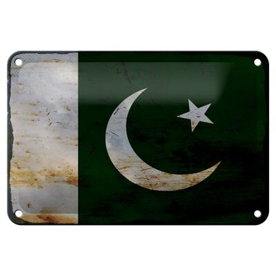 Cartel de hojalata Bandera de Pakistán, 18x12cm, bandera de Pakistán, decoración oxidada