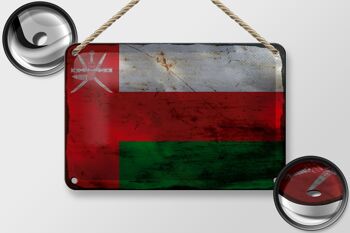 Signe en étain drapeau Oman 18x12cm, drapeau d'oman, décoration rouille 2