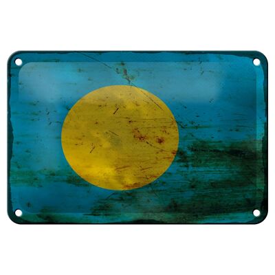 Cartel de hojalata Bandera de Palau, 18x12cm, bandera de Palau, decoración oxidada