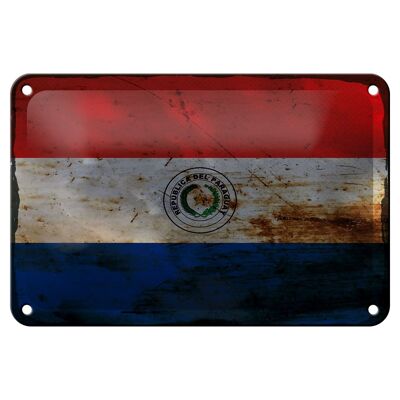 Targa in metallo Bandiera Paraguay 18x12 cm Bandiera del Paraguay Decorazione arrugginita