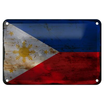 Blechschild Flagge Philippinen 18x12cm Philippines Rost Dekoration