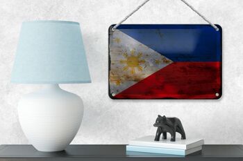 Drapeau en étain des Philippines, 18x12cm, décoration rouille des Philippines 4