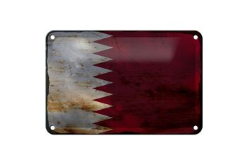 Signe en étain drapeau du Qatar 18x12cm, décoration rouille du drapeau du Qatar 1