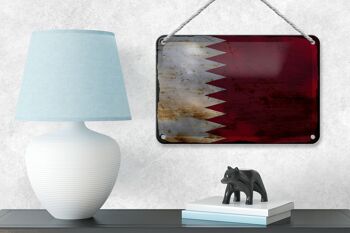 Signe en étain drapeau du Qatar 18x12cm, décoration rouille du drapeau du Qatar 4