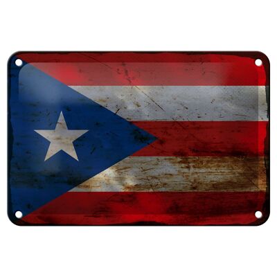 Targa in metallo Bandiera Porto Rico 18x12 cm Decorazione ruggine Porto Rico