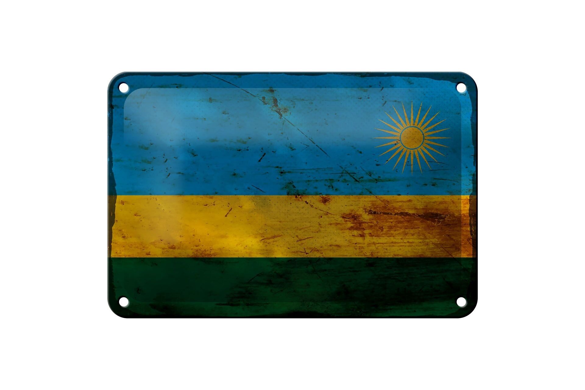 Tin sign flag Rwanda 18x12cm Flag of Rwanda rust decoration