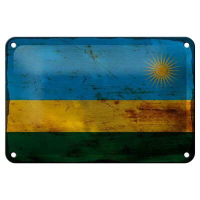 Cartel de chapa con bandera de Ruanda, 18x12cm, bandera de Ruanda, decoración oxidada