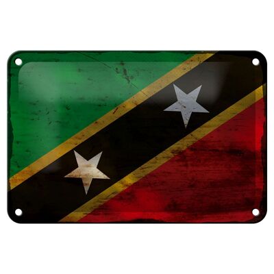 Signe en étain drapeau St. Drapeau Kitts et Nevis 18x12cm, décoration rouille