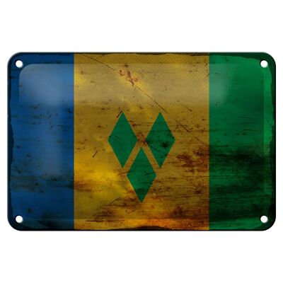 Targa in metallo Bandiera Saint Vincent Grenadine 18x12 cm Decorazione ruggine