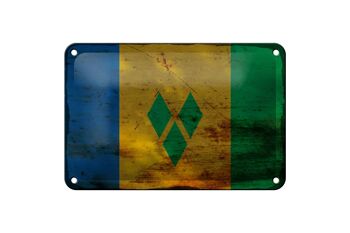 Drapeau en étain de Saint-Vincent Grenadines, 18x12cm, décoration rouille 1