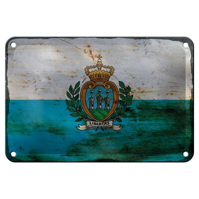 Cartel de chapa bandera San Marino 18x12cm decoración óxido San Marino