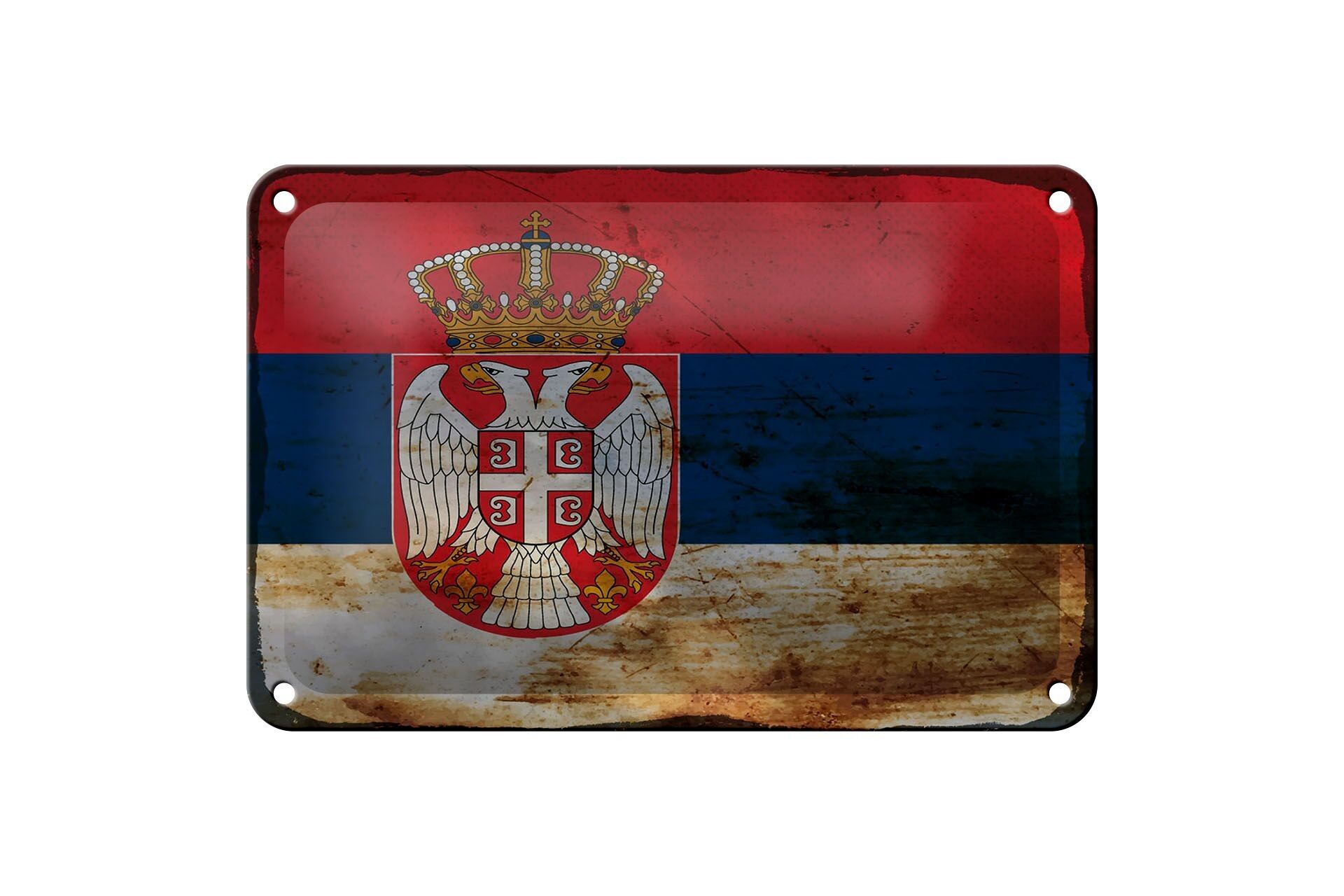 Cartel de chapa con bandera de Serbia, 18x12cm, bandera de Serbia, decoración oxidada