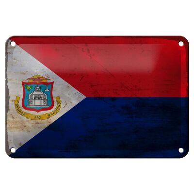 Targa in metallo bandiera Sint Maarten 18x12 cm Sint Maarten decorazione ruggine