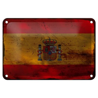 Cartel de chapa con bandera de España, 18x12cm, bandera de España, decoración oxidada