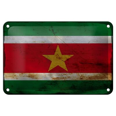 Cartel de chapa con bandera de Surinam, 18x12cm, decoración oxidada de bandera de Surinam