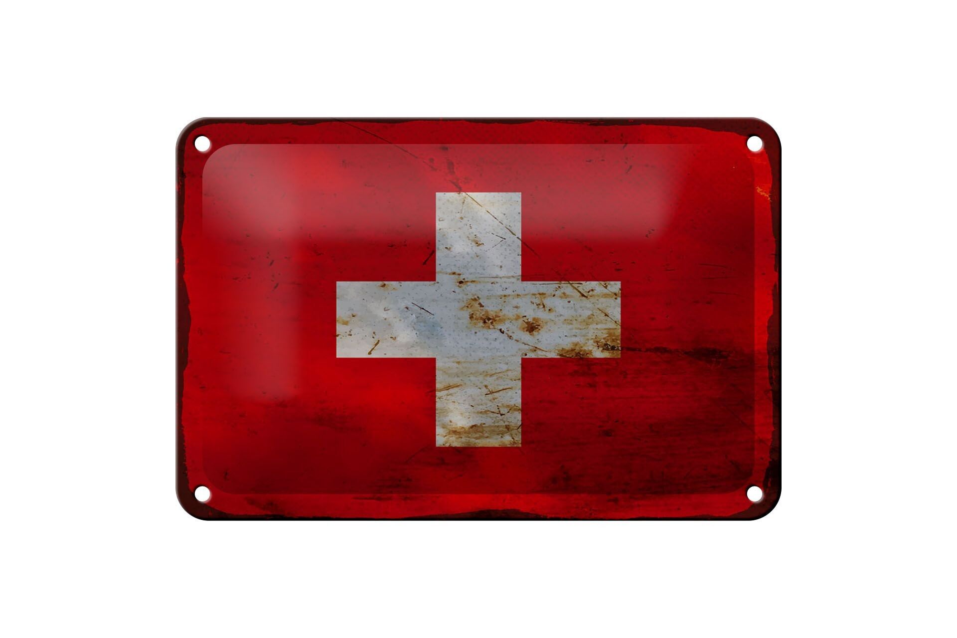 Blechschild Flagge Schweiz 18x12cm Flag Switzerland Rost Dekoration