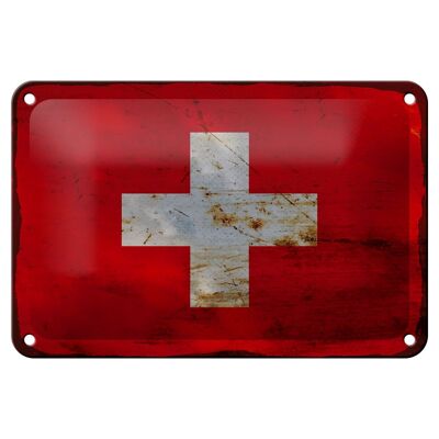 Targa in metallo Bandiera Svizzera 18x12 cm Bandiera Svizzera Decorazione ruggine